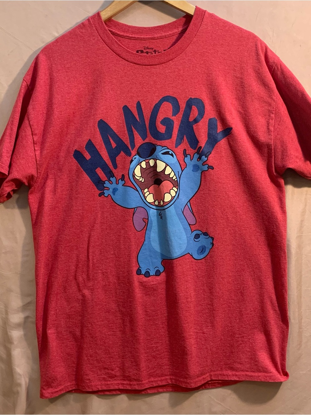 Disney Red Unisex Size L Stitch 'Hangry' Graphic Tee